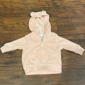 Carter’s Baby Pink Terrycloth Bear Hood Zip Up Sweatshirt with Pockets, Size 3M
